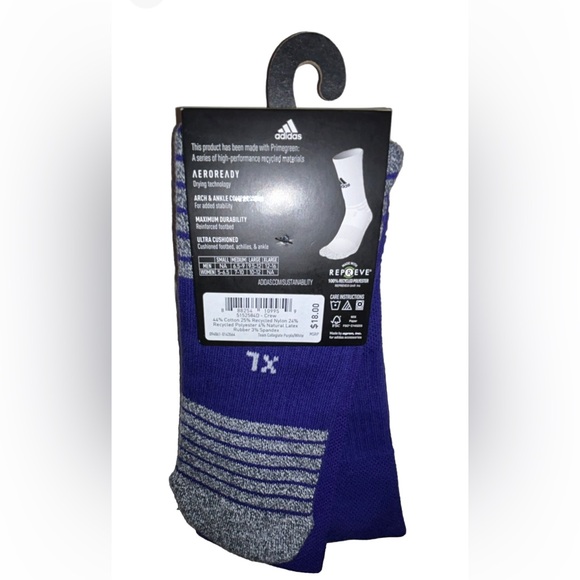 Adidas 5 Star Team Crew Socks 1 Pair Men 12-16 Purple w White Logo Cushioned NEW - Picture 3 of 10